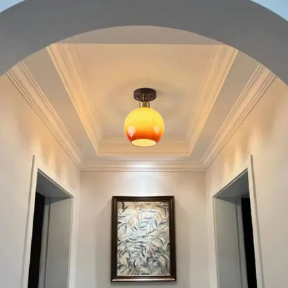 Japanese amber glass led ceiling lamp living room brass light