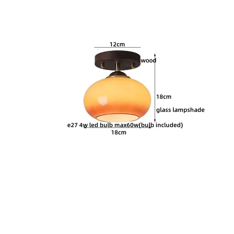 Japanese amber glass led ceiling lamp living room brass light