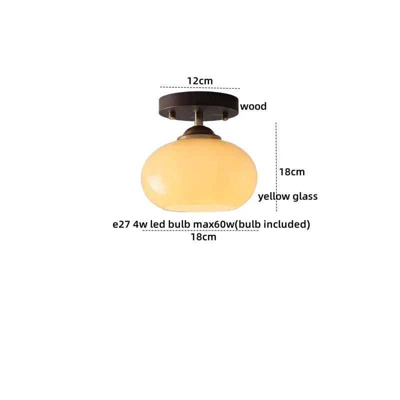 Japanese amber glass led ceiling lamp living room brass light