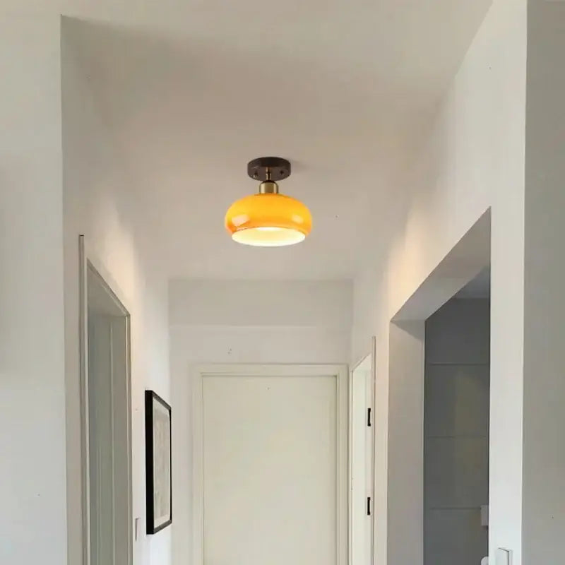 Japanese amber glass led ceiling lamp living room brass light