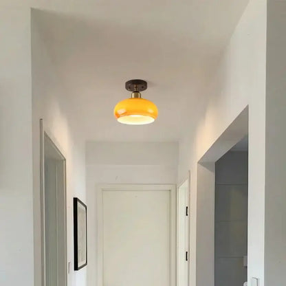 Japanese amber glass led ceiling lamp living room brass light