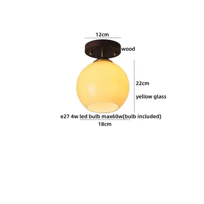 Japanese amber glass led ceiling lamp living room brass light