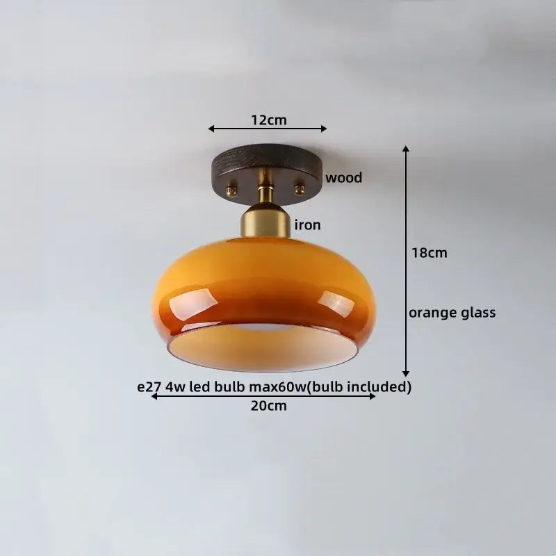 Japanese amber glass led ceiling lamp living room brass light