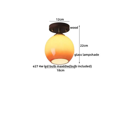 Japanese amber glass led ceiling lamp living room brass light