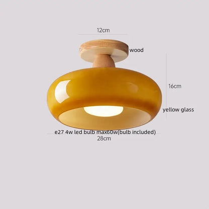 Japanese amber glass led ceiling lamp living room brass light