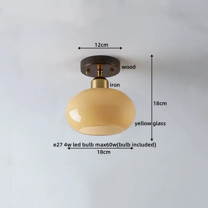 Japanese amber glass led ceiling lamp living room brass light