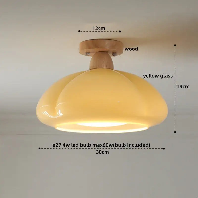 Japanese amber glass led ceiling lamp living room brass light