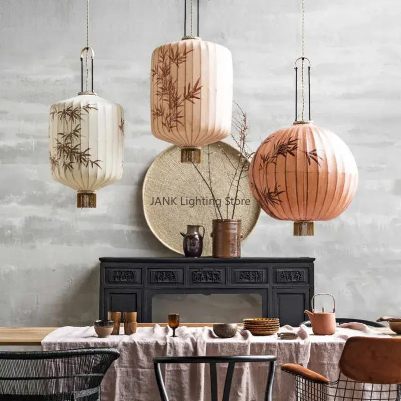 Japanese bamboo leaf pattern paper lantern – living room pendant light
