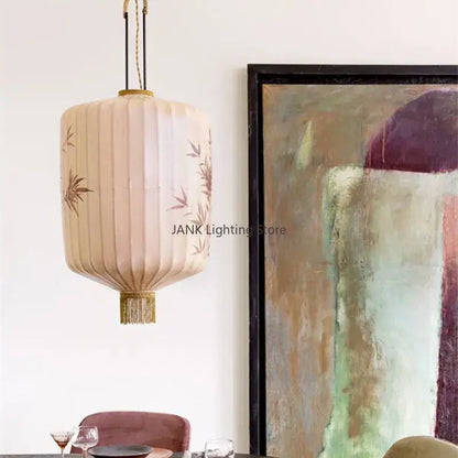 Japanese bamboo leaf pattern paper lantern – living room pendant light