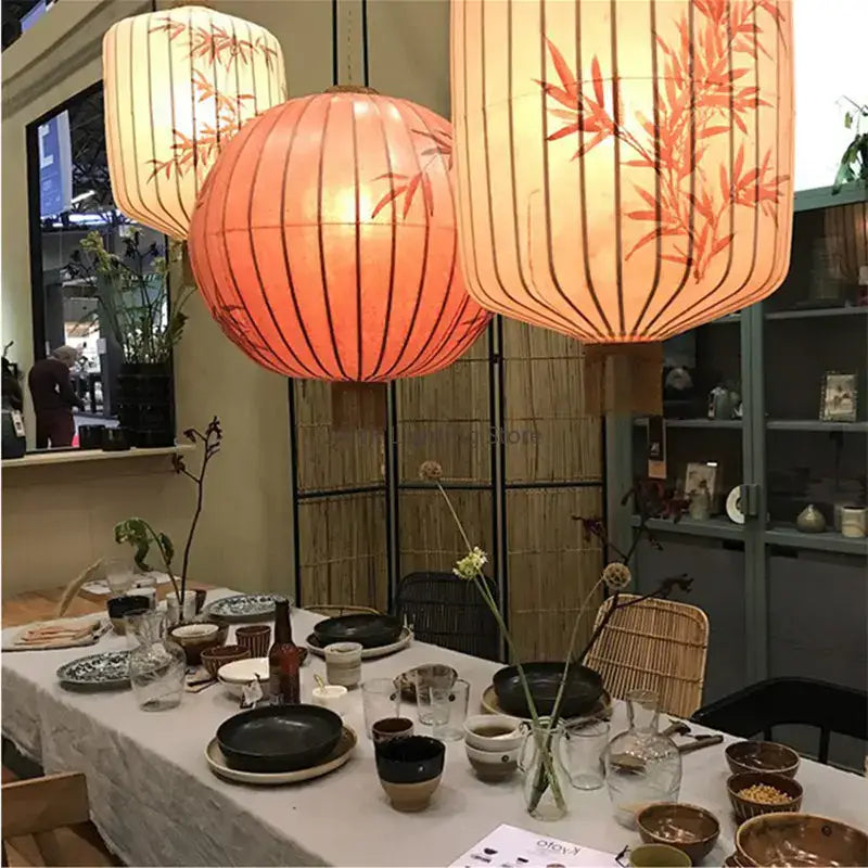 Japanese bamboo leaf pattern paper lantern – living room pendant light