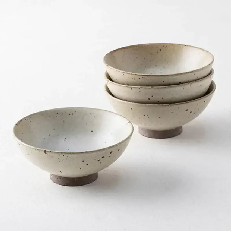 Japanese beige & brown handmade ceramic rice bowl set dining room