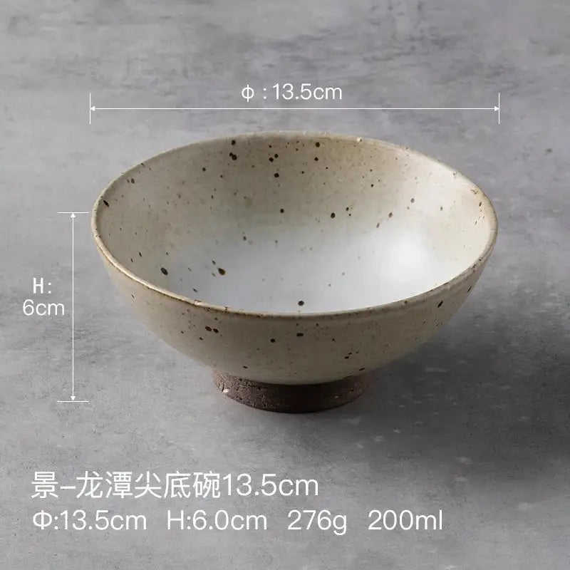 Japanese beige & brown handmade ceramic rice bowl set dining room