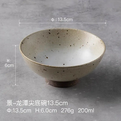 Japanese beige & brown handmade ceramic rice bowl set dining room
