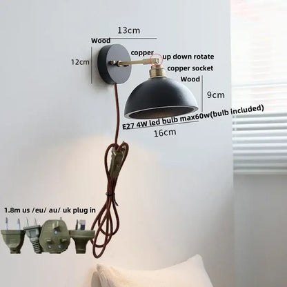 Japanese black wood wall light with pull chain switch bedroom lamp