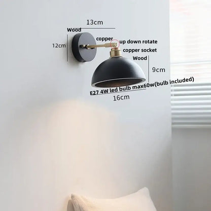 Japanese black wood wall light with pull chain switch bedroom lamp