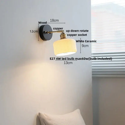 Japanese black wood wall light with pull chain switch bedroom lamp