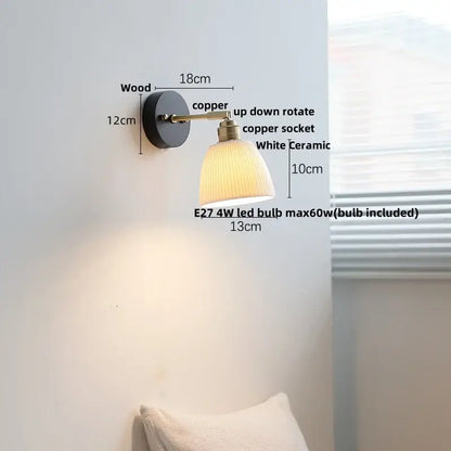 Japanese black wood wall light with pull chain switch bedroom lamp