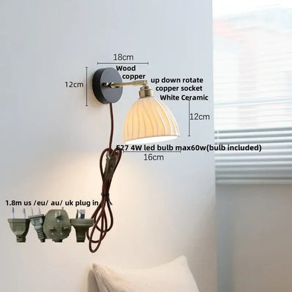 Japanese black wood wall light with pull chain switch bedroom lamp