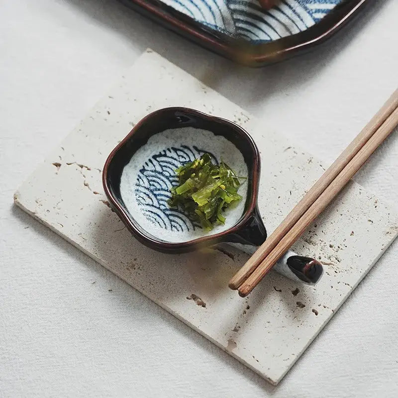 Japanese blue wave ceramic japanese porcelain chopsticks holder set dining room sauce dishes