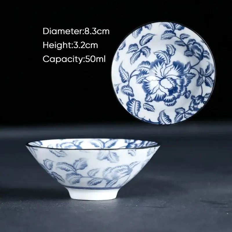 Japanese blue & white ceramic kung fu tea cup set dining room porcelain