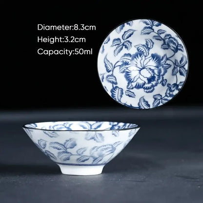 Japanese blue & white ceramic kung fu tea cup set dining room porcelain