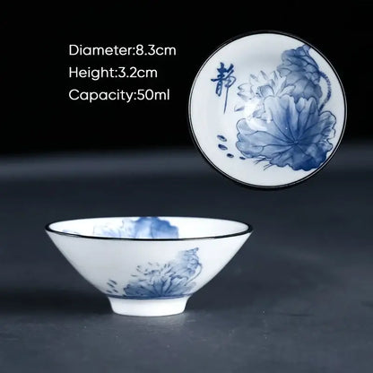 Japanese blue & white ceramic kung fu tea cup set dining room porcelain