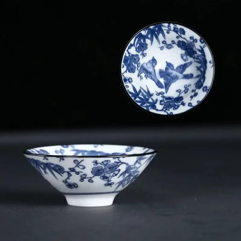 Japanese blue & white ceramic kung fu tea cup set dining room porcelain