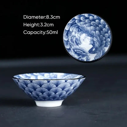 Japanese blue & white ceramic kung fu tea cup set dining room porcelain