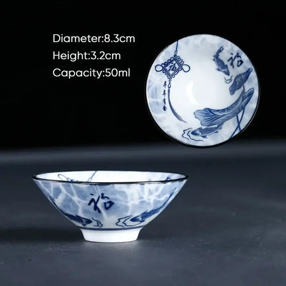 Japanese blue & white ceramic kung fu tea cup set dining room porcelain