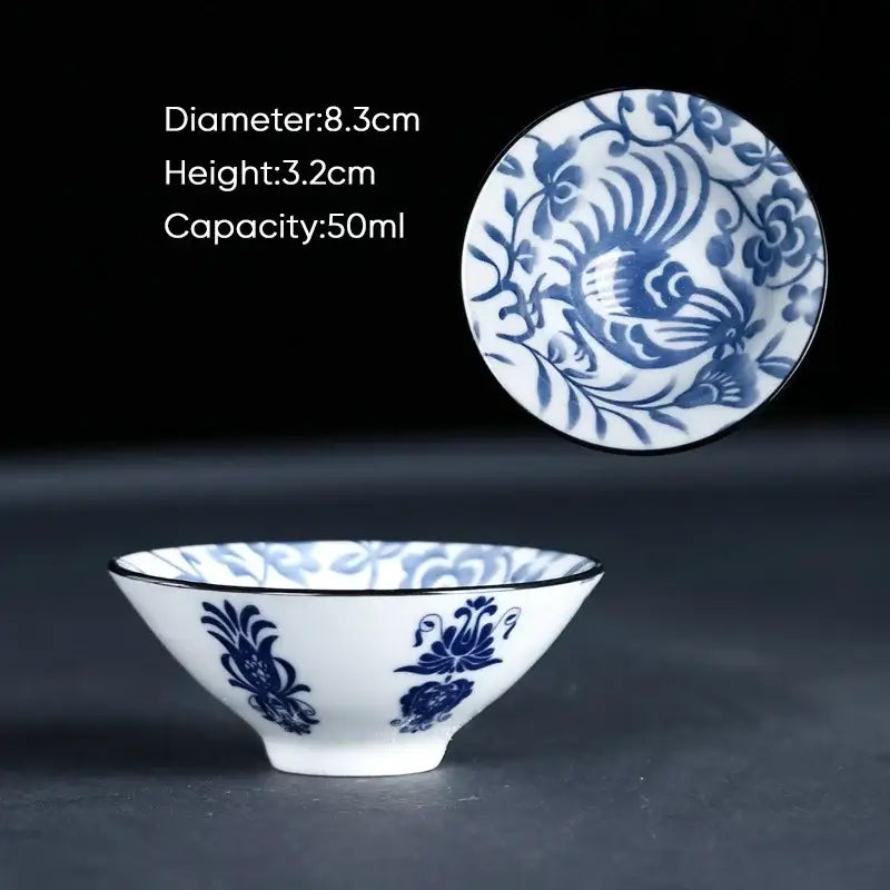 Japanese blue & white ceramic kung fu tea cup set dining room porcelain