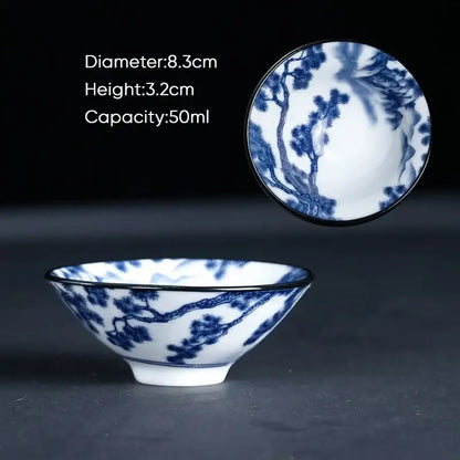 Japanese blue & white ceramic kung fu tea cup set dining room porcelain