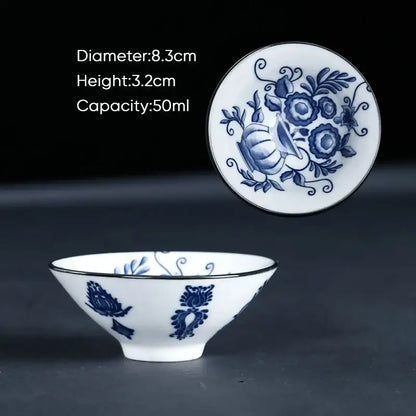 Japanese blue & white ceramic kung fu tea cup set dining room porcelain