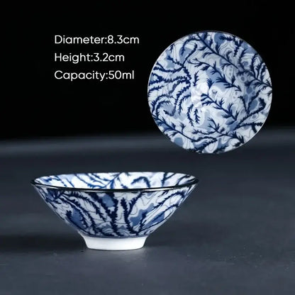 Japanese blue & white ceramic kung fu tea cup set dining room porcelain