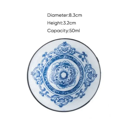 Japanese blue & white ceramic kung fu tea cup set dining room porcelain