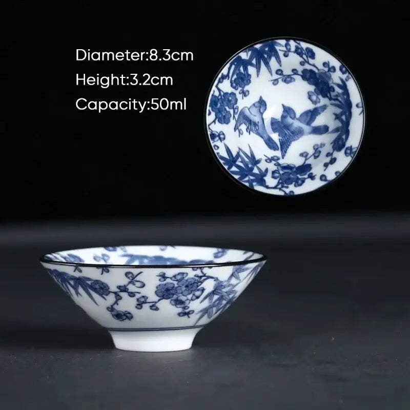 Japanese blue & white ceramic kung fu tea cup set dining room porcelain