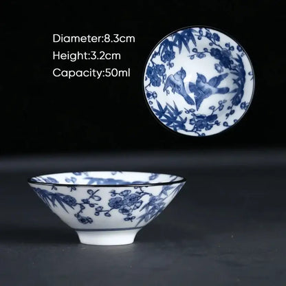 Japanese blue & white ceramic kung fu tea cup set dining room porcelain