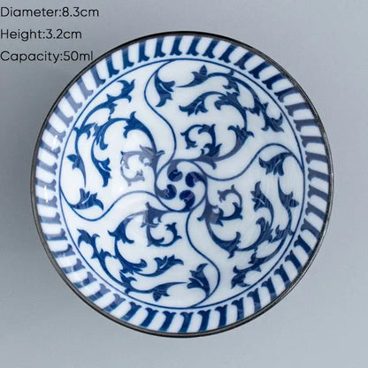 Japanese blue & white ceramic kung fu tea cup set dining room porcelain