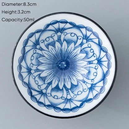 Japanese blue & white ceramic kung fu tea cup set dining room porcelain