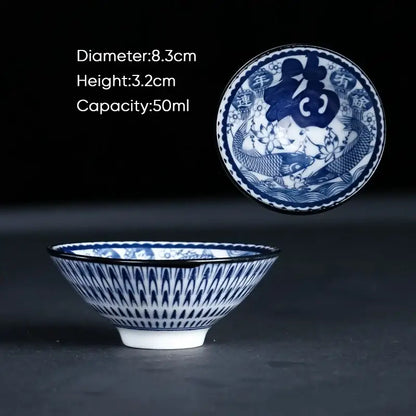 Japanese blue & white ceramic kung fu tea cup set dining room porcelain