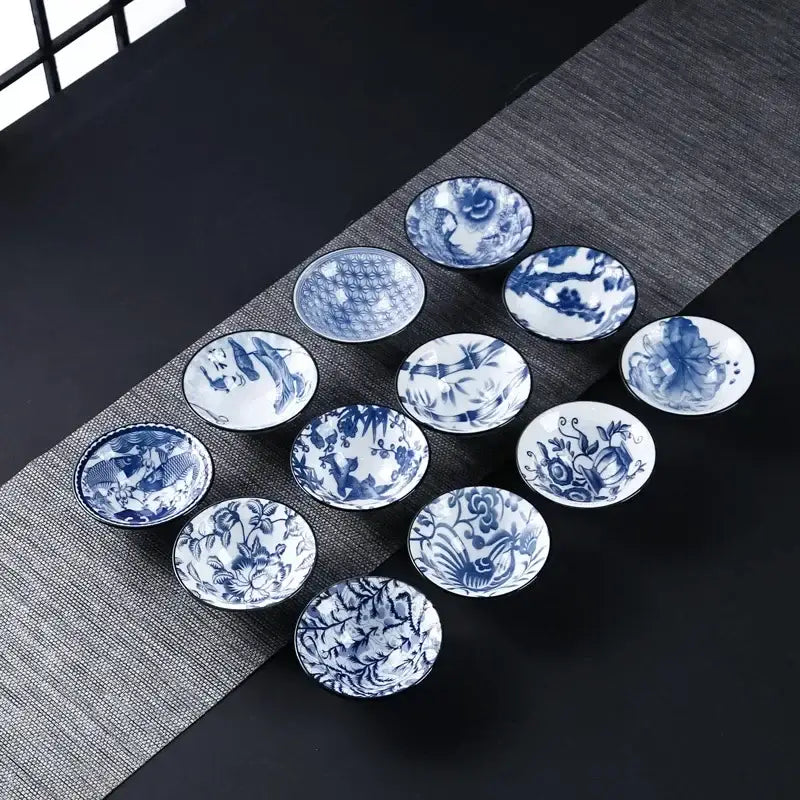 Japanese blue & white ceramic kung fu tea cup set dining room porcelain