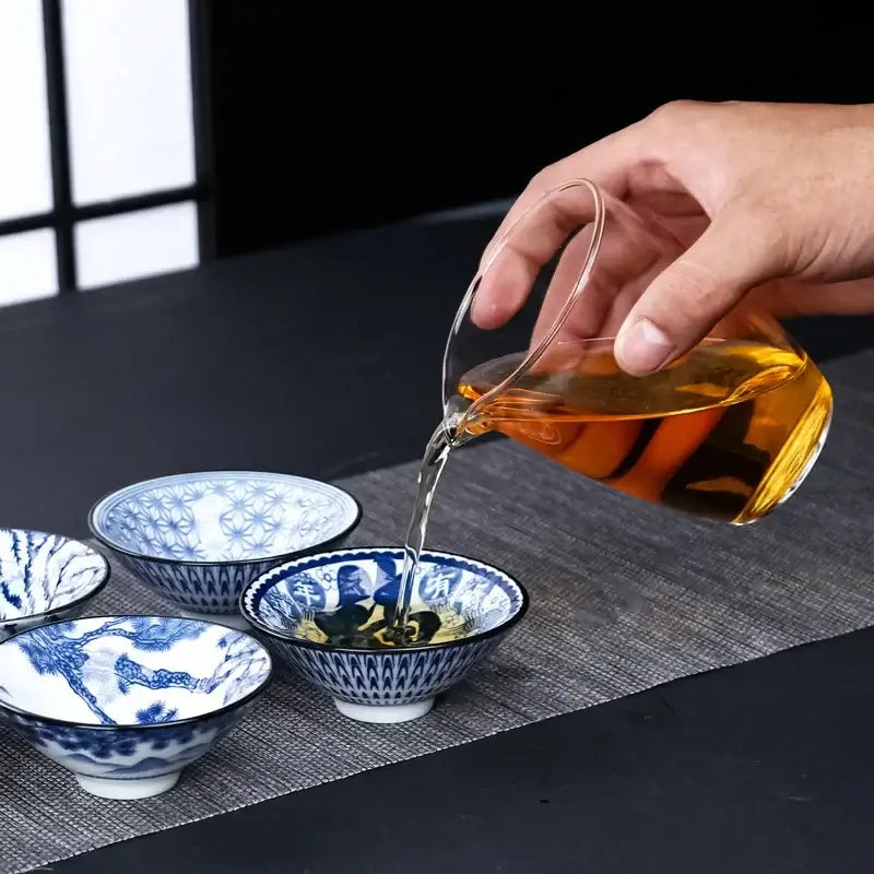Japanese blue & white ceramic kung fu tea cup set dining room porcelain