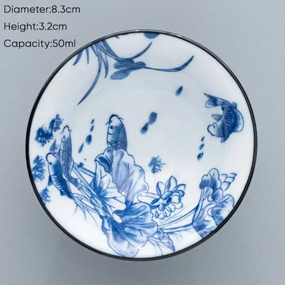 Japanese blue & white ceramic kung fu tea cup set dining room porcelain