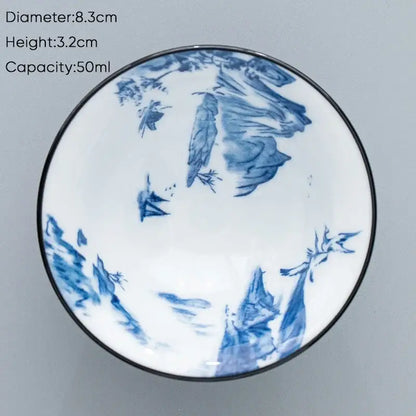 Japanese blue & white ceramic kung fu tea cup set dining room porcelain