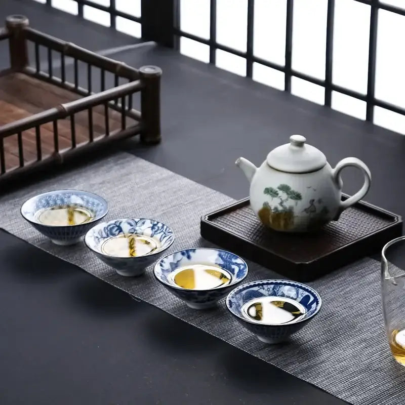 Japanese blue & white ceramic kung fu tea cup set dining room porcelain