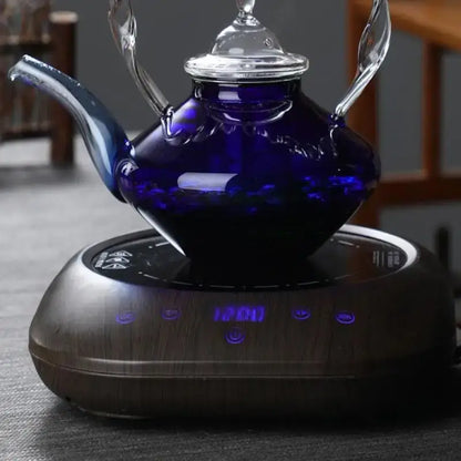 Japanese cobalt blue glass teapot kitchen twisted handle decor