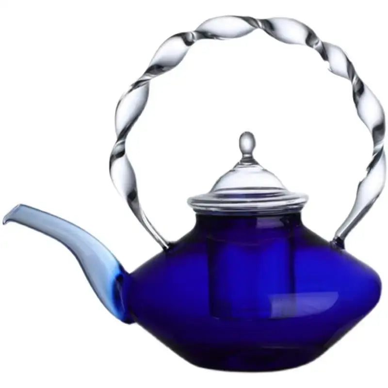 Japanese cobalt blue glass teapot kitchen twisted handle decor
