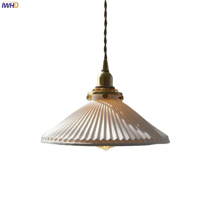 Japanese cream ribbed ceramic led pendant light dining room