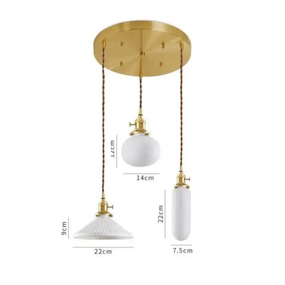 Japanese cream ribbed ceramic led pendant light dining room
