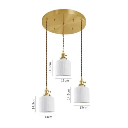 Japanese cream ribbed ceramic led pendant light dining room