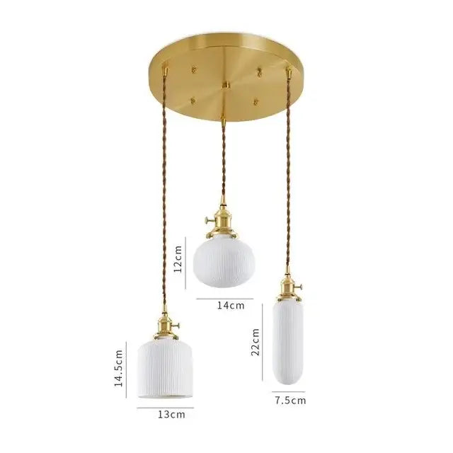 Japanese cream ribbed ceramic led pendant light dining room